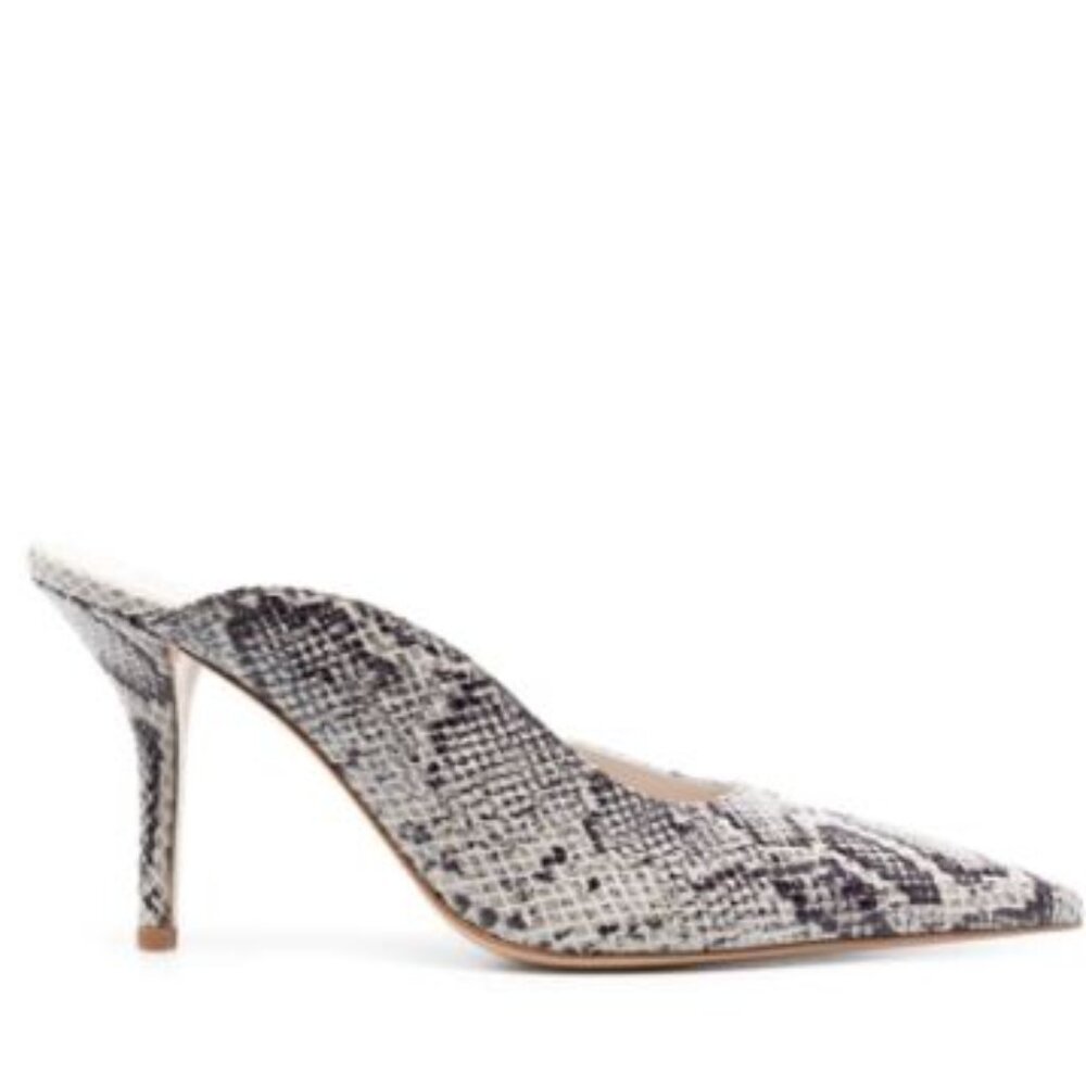 Gia Borghini Snake-Print Pointed Toe Mule in Black and White